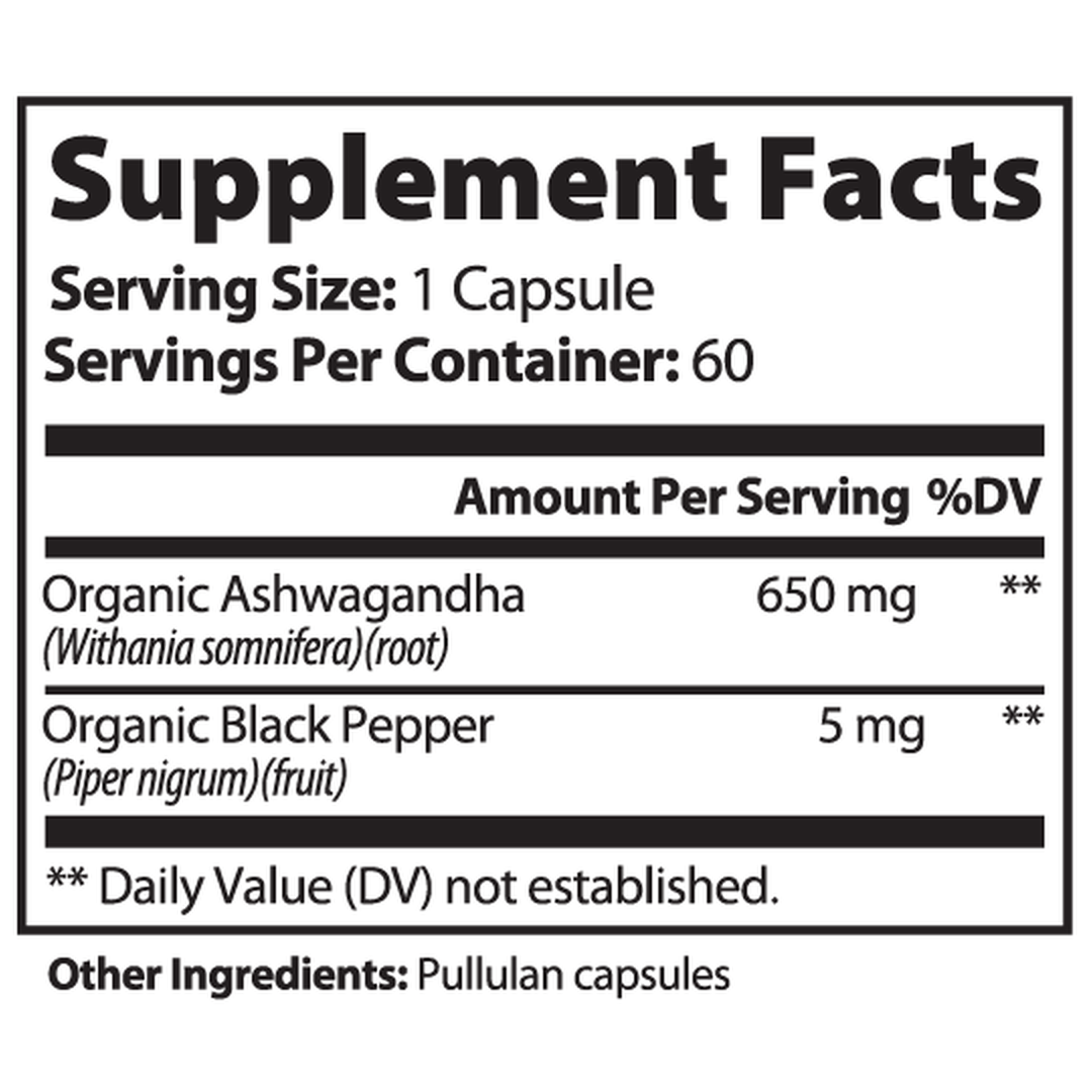 Ashwagandha supplement facts label