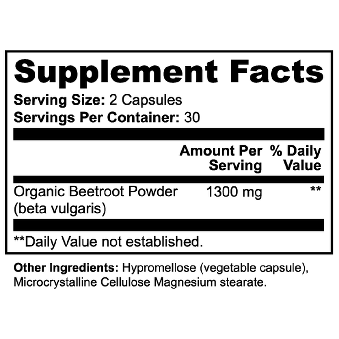 Beetroot supplement facts label