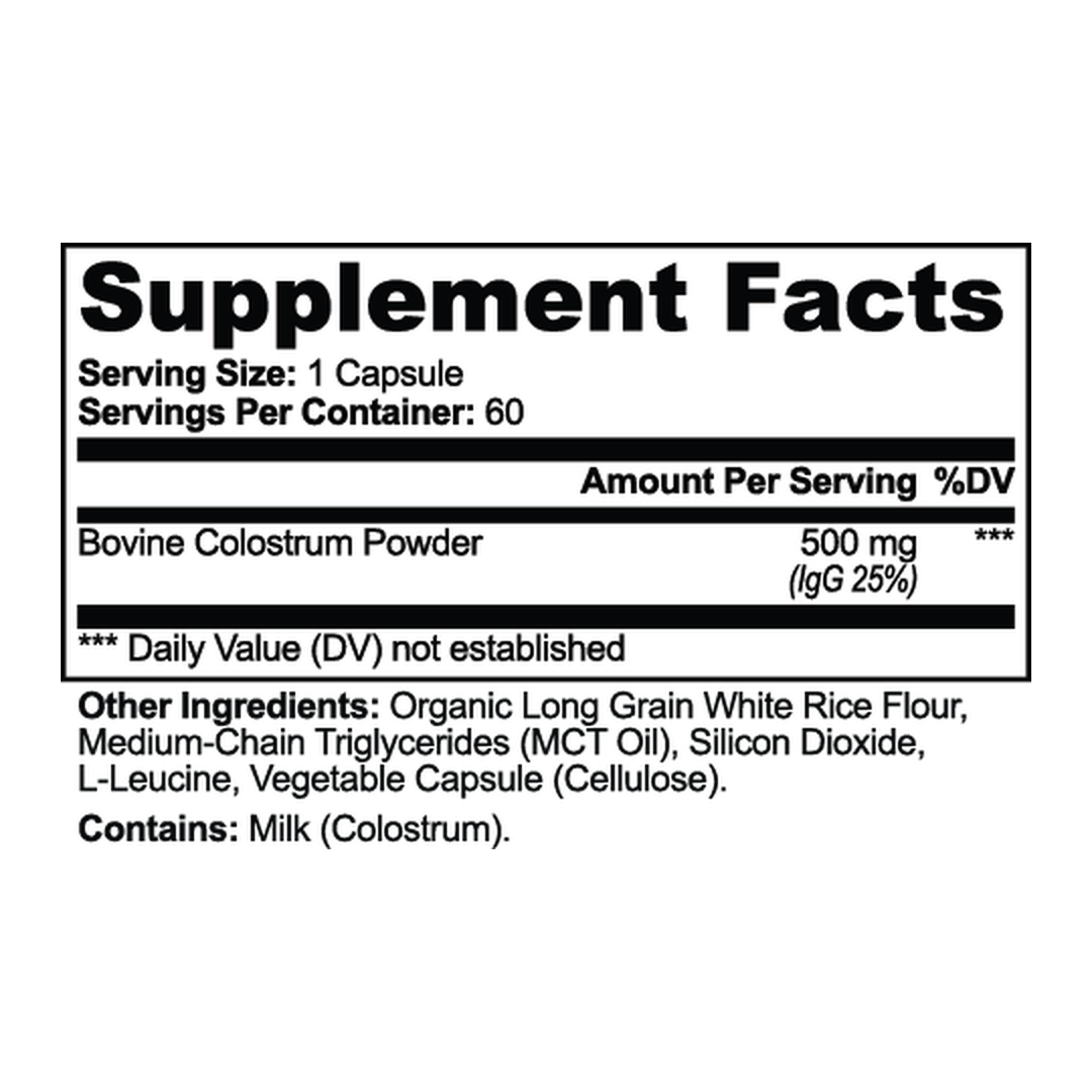 Colostrum Capsules supplement facts label