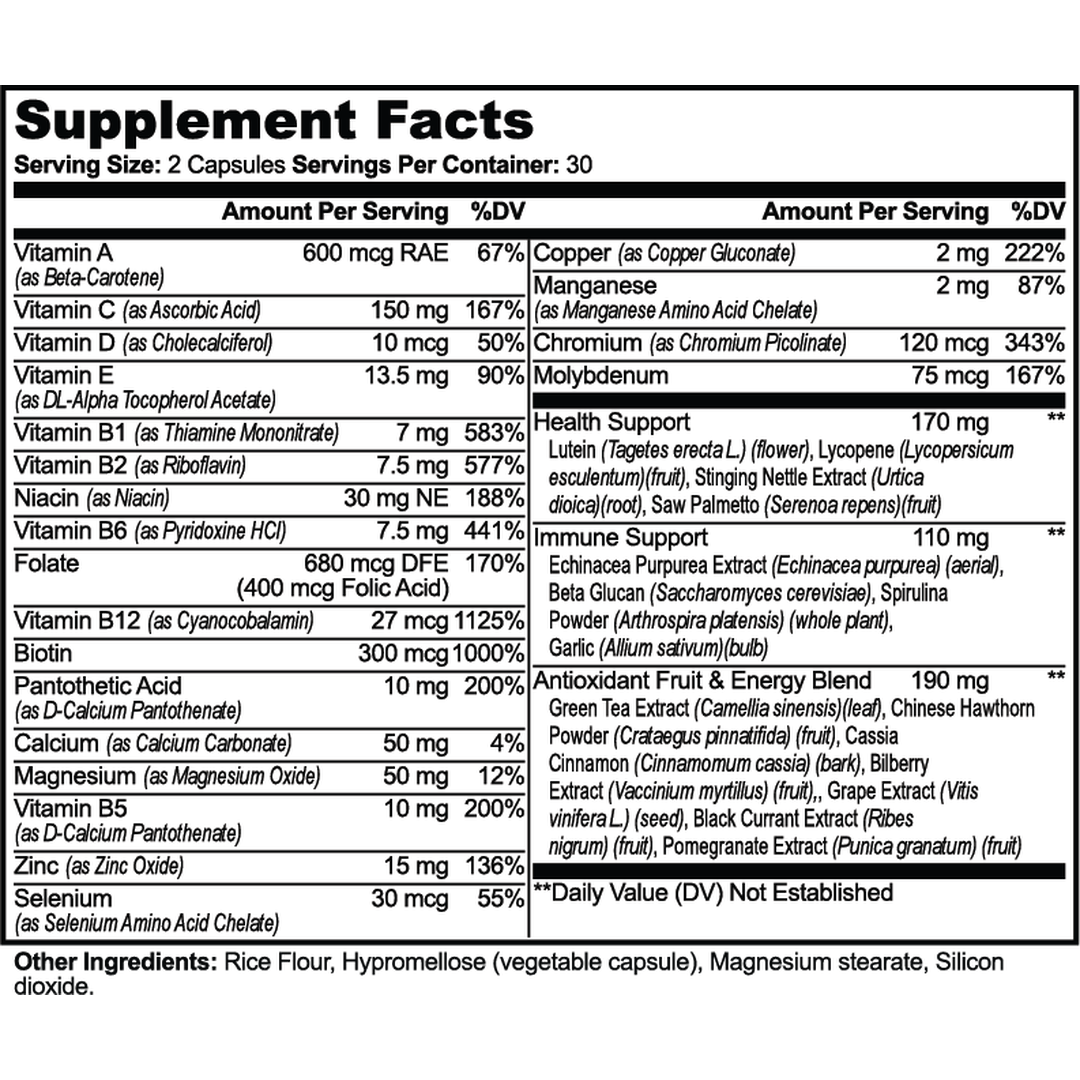 Complete Multivitamin supplement facts label