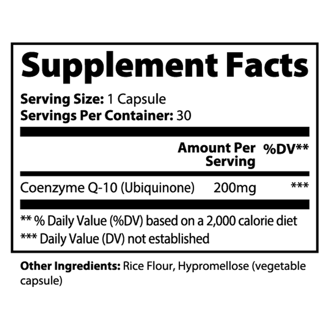 CoQ10 Ubiquinone supplement facts label
