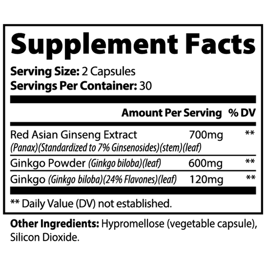 Ginkgo Biloba and Ginseng supplement facts label