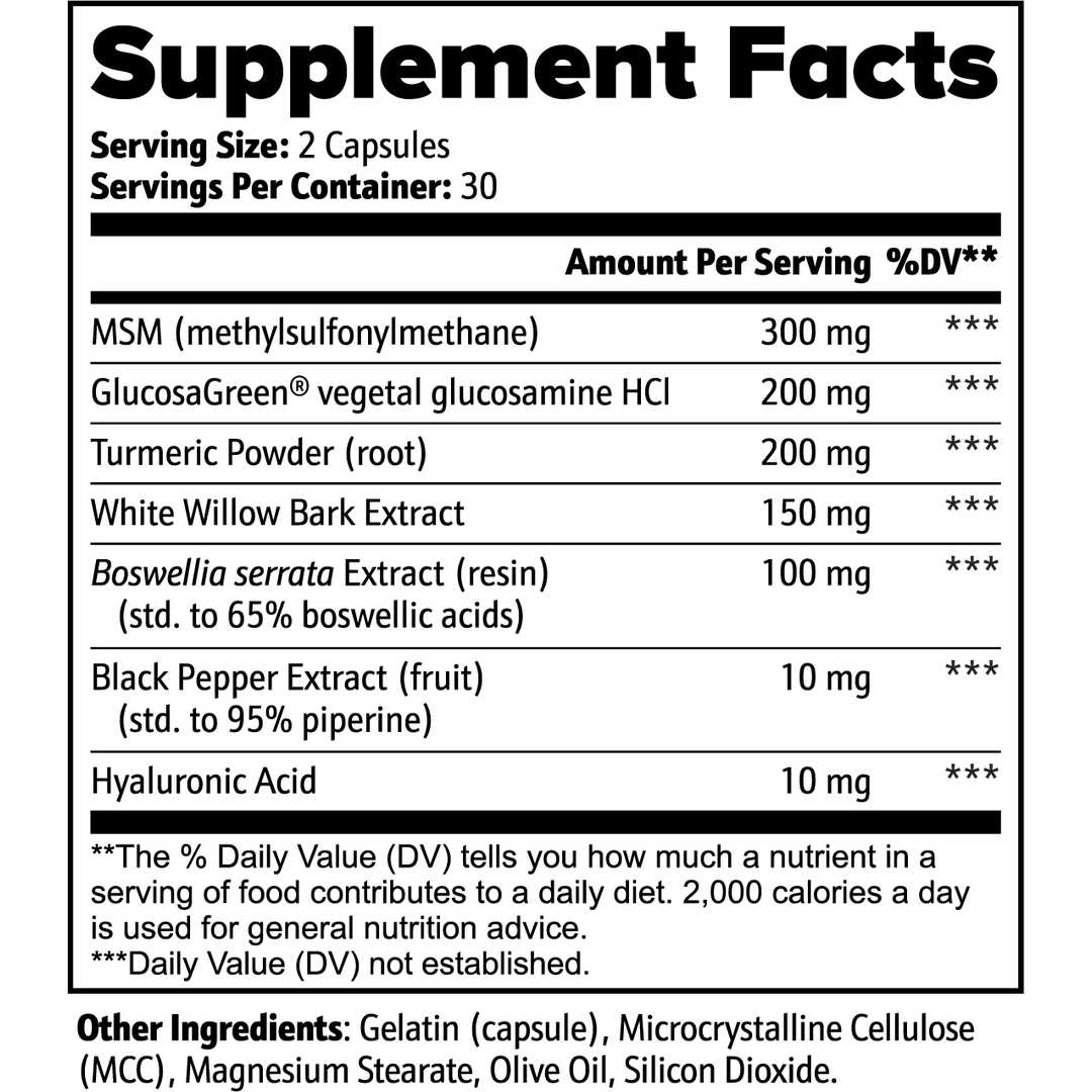 Joint Support supplement facts label