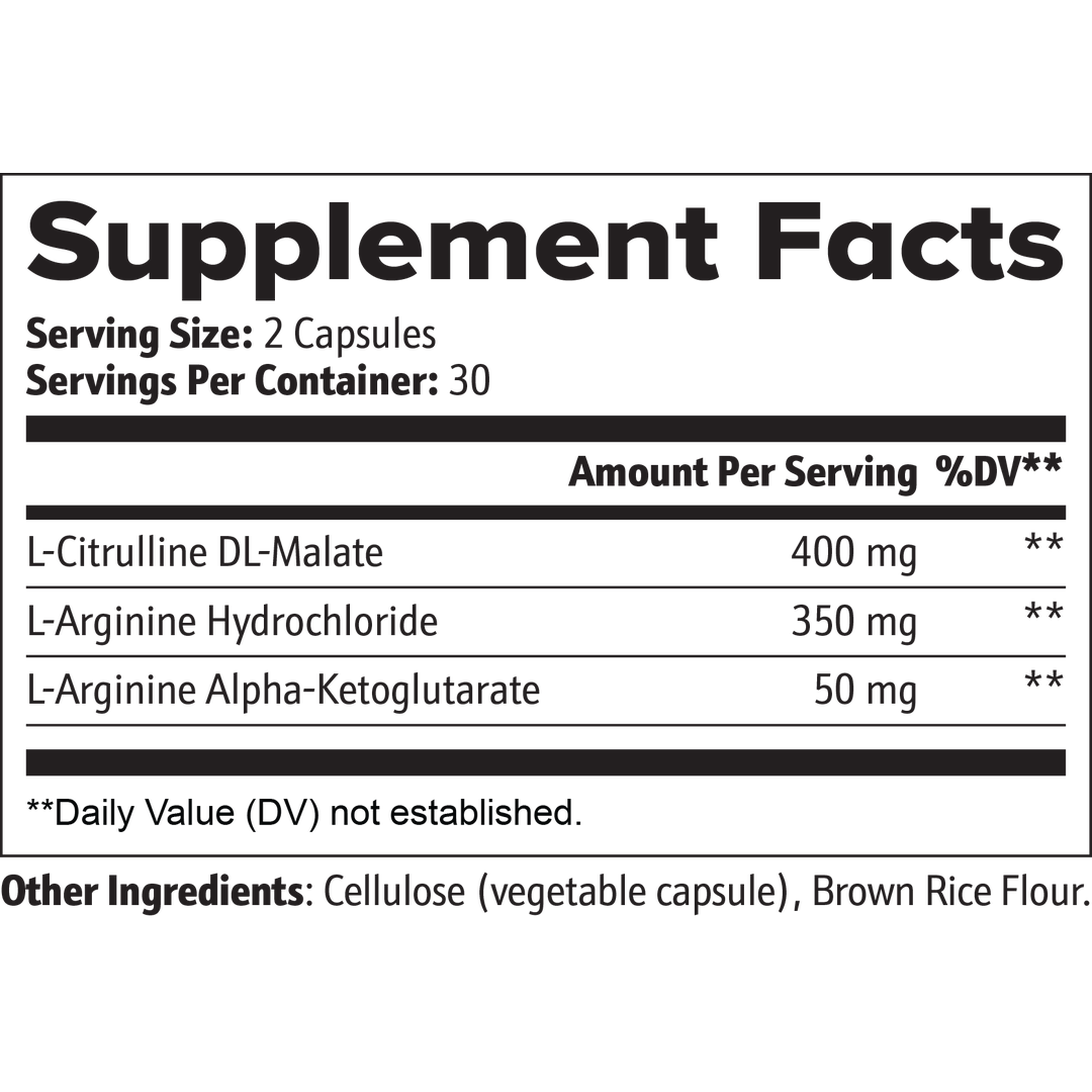 L-Citrulline and L-Arginine Stack supplement facts label