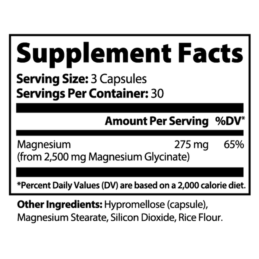 Magnesium Glycinate supplement facts label