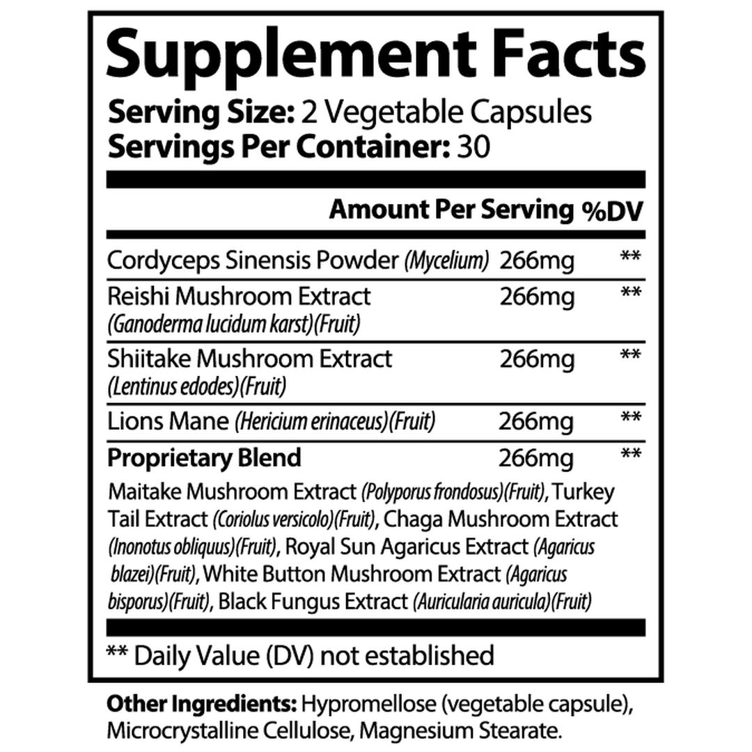 Mushroom Complex 10X supplement facts label