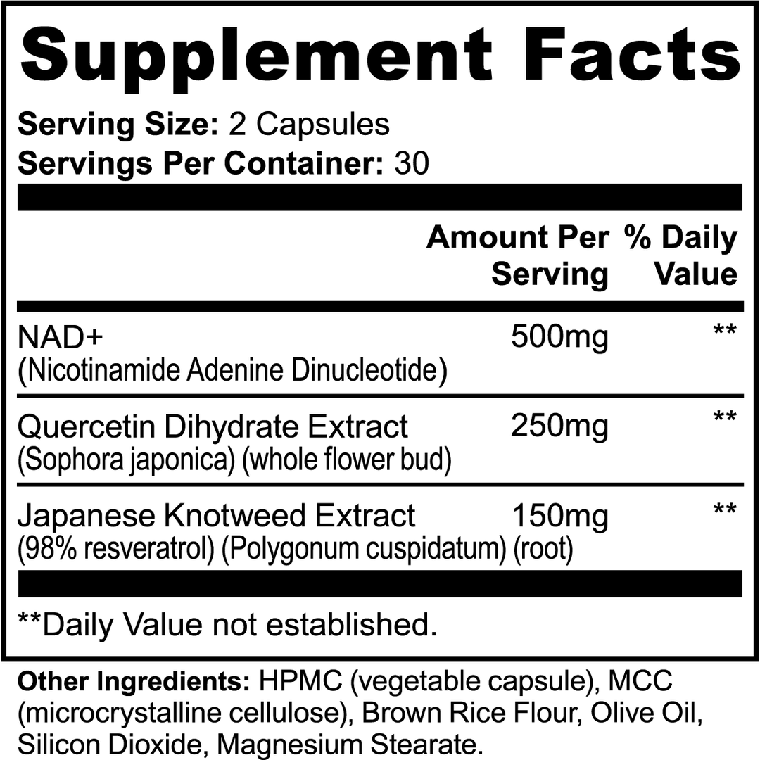 NAD+ supplement facts label