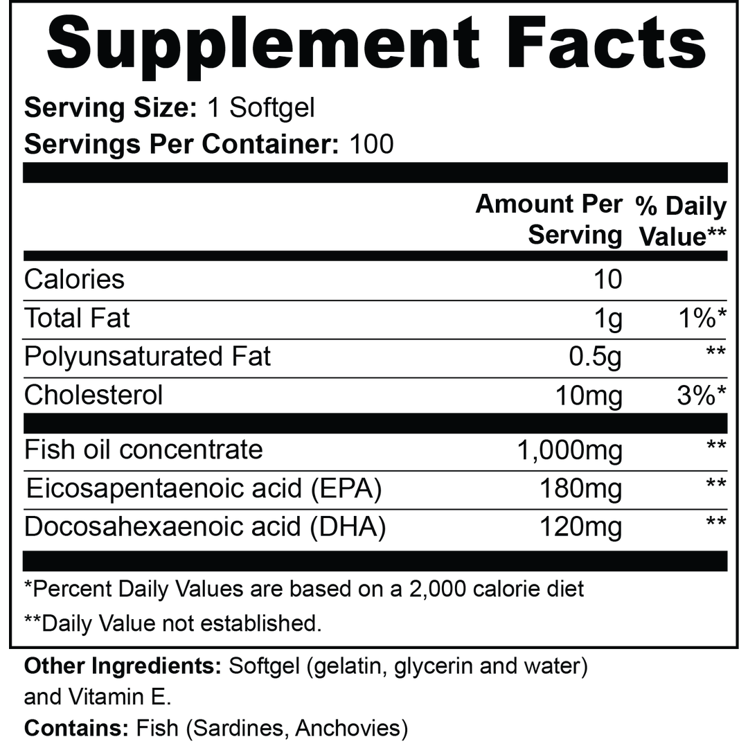 Omega-3 supplement facts label