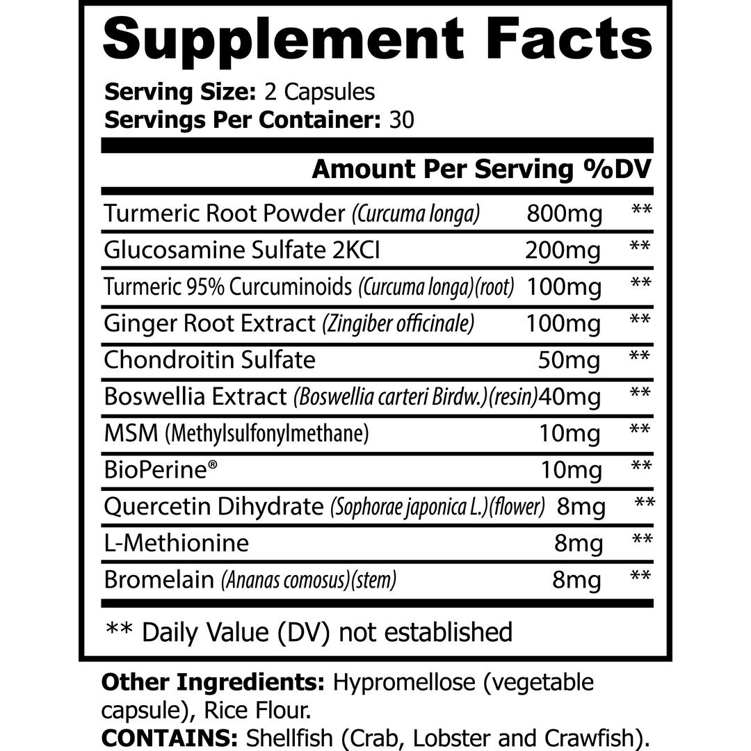 Platinum Turmeric supplement facts label