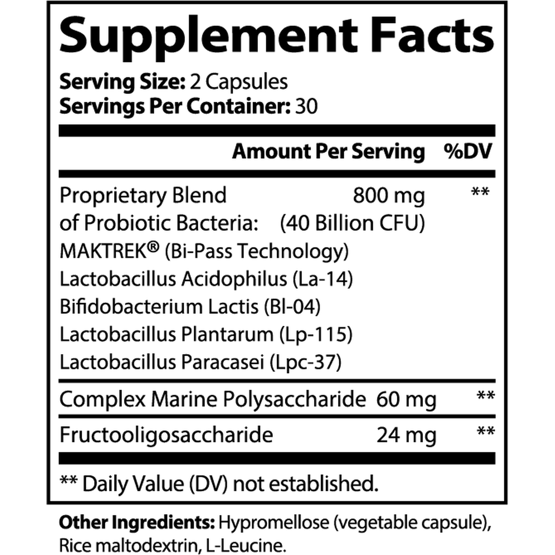 Probiotic 40 Billion with Prebiotics supplement facts label