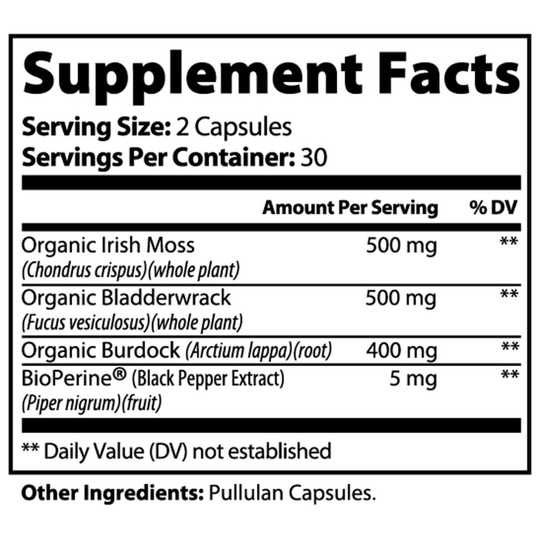 Sea Moss supplement facts label