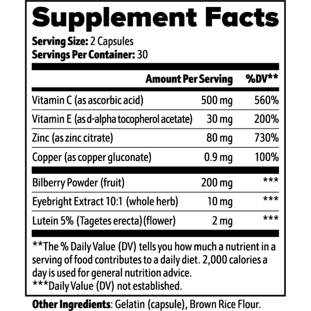 Vision Support supplement facts label